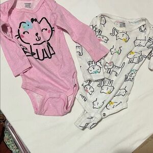 Cute Cat Print Baby Bodysuits in Pink and White